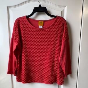 Ruby Rd Womens Top‎ Coral Red Crochet Front